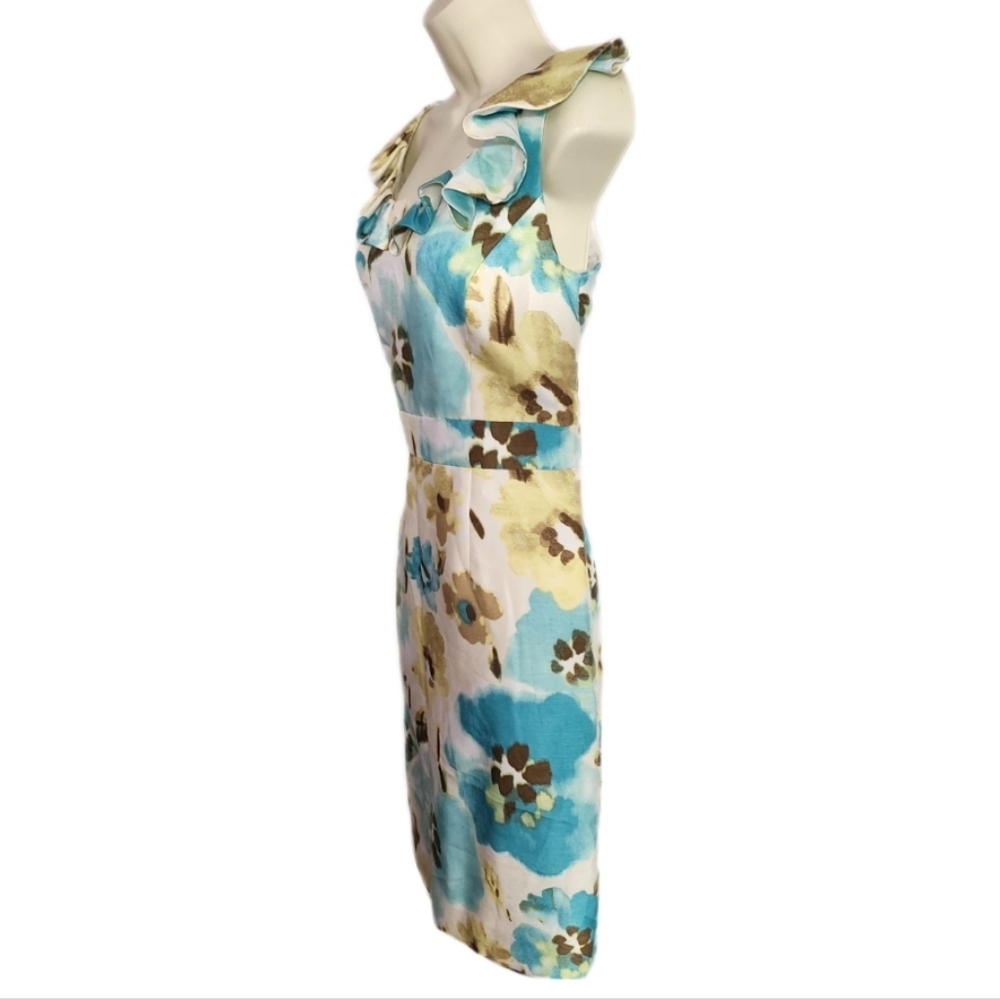 Alex Marie Dress Vintage Floral Sleeveless Asymmetrical Collar Blue Size 10P - Picture 7 of 13